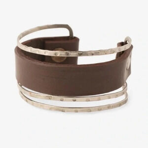 NWT Noonday Collection silver band with leather strap